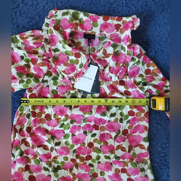 *NWT* Who What Wear What Mini Dress Puff Long Sleeve Pink Floral Collar, XS - Picture 6 of 8